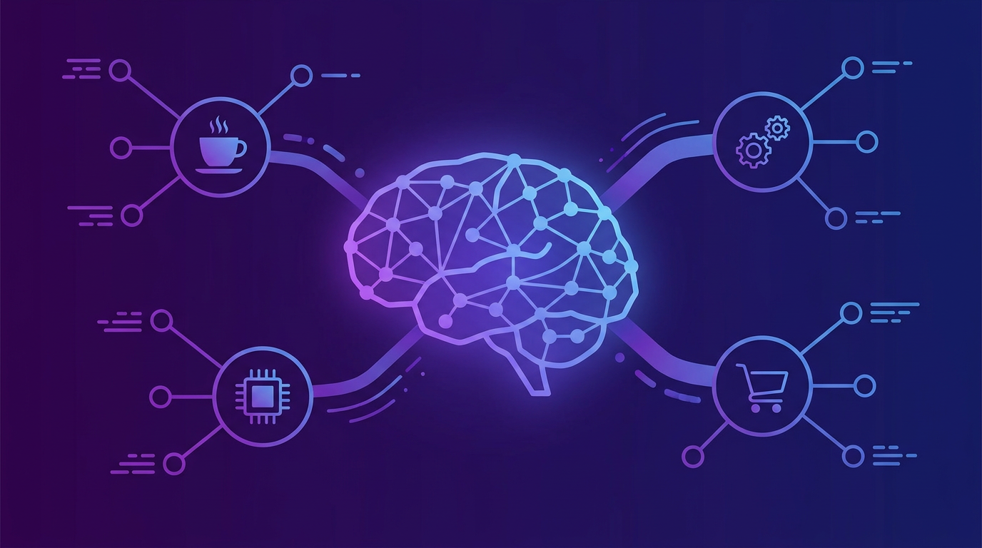 AI recommendation concept — brands from multiple industries competing in AI responses