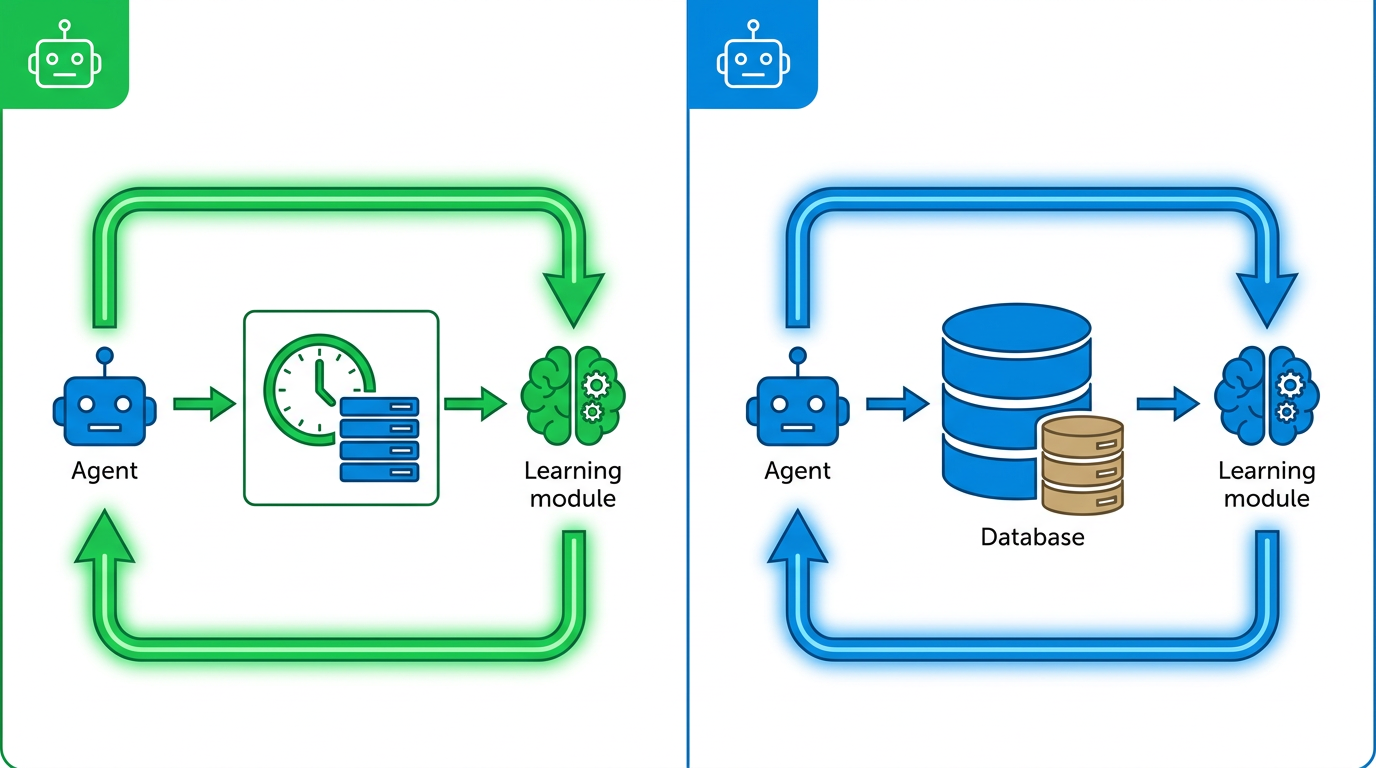 RL diagram showing on-policy vs off-policy learning flow